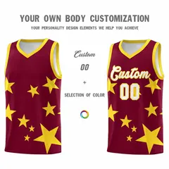 Crimson Gold Graffiti Star Print Basketball Jersey Sets 3