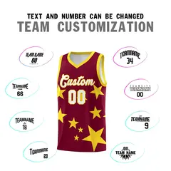 Crimson Gold Graffiti Star Print Basketball Jersey Sets 4
