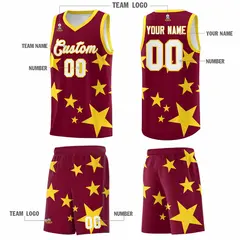 Crimson Gold Graffiti Star Print Basketball Jersey Sets 5