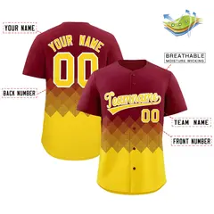 Crimson Gold Grid Blur Pattern Baseball Jersey 2