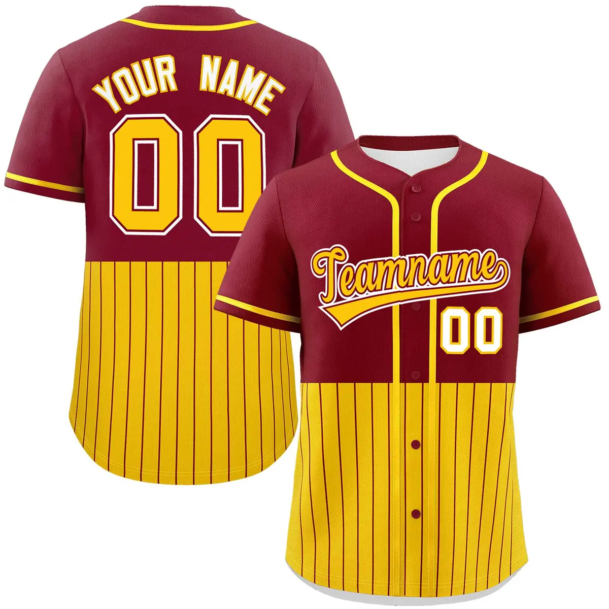 Crimson Gold Half Stripe Authentic Baseball Jersey