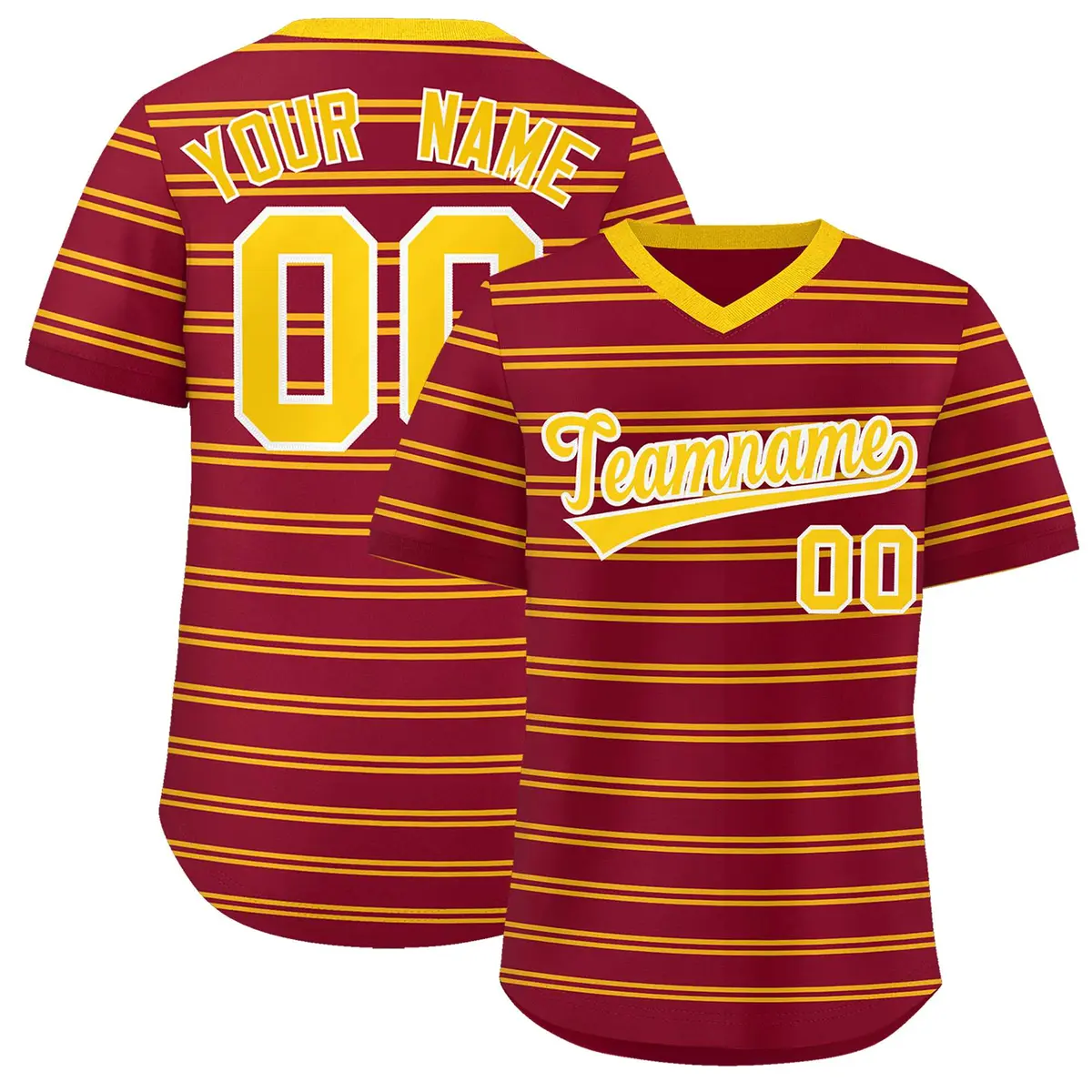 Crimson Gold Horizontal Stripe Pullover Baseball Jersey
