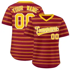 Crimson Gold Horizontal Stripe Pullover Baseball Jersey 1