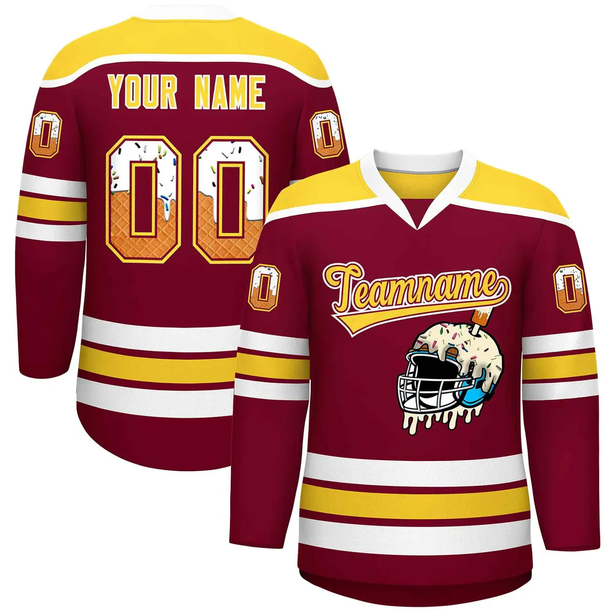 Crimson Gold Ice Cream Helmet Pattern Hockey Jersey