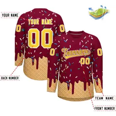 Crimson Gold Ice Cream Pattern V-Neck Hockey Jersey 2
