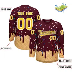 Crimson Gold Ice Cream Pattern V-Neck Hockey Jersey 2