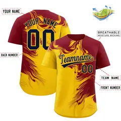 Crimson Gold Ink Pattern Authentic Baseball Jersey 2