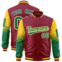 Crimson Gold-Kelly Green Gradient Raglan Varsity Full-Zip Letterman Bomber Jacket 1