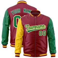 Crimson Gold Kelly Green Varsity Letterman Bomber Jacket Full-Zip Raglan