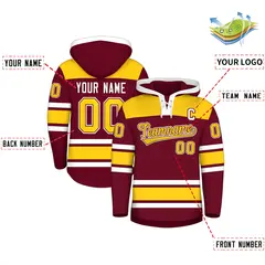 Crimson Gold Lace-Up Neck Raglan Hockey Hoodie Jersey 2