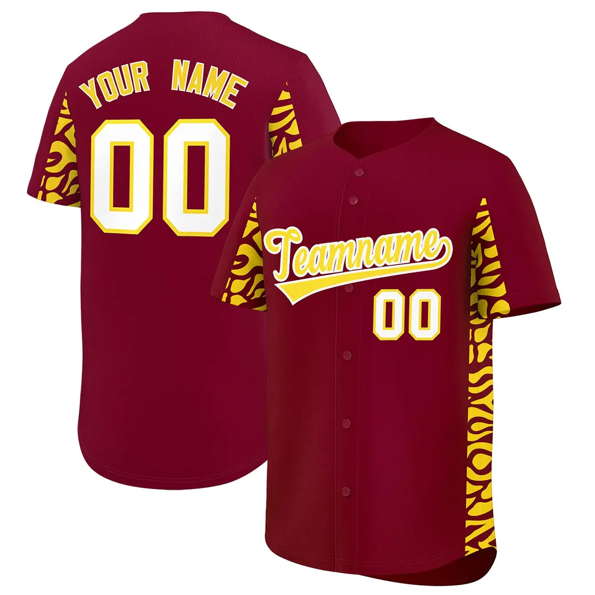 Crimson Gold Leopard Graffiti Side Design Baseball Jersey