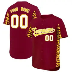 Crimson Gold Leopard Graffiti Side Design Baseball Jersey 1