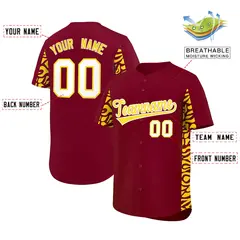 Crimson Gold Leopard Graffiti Side Design Baseball Jersey 2