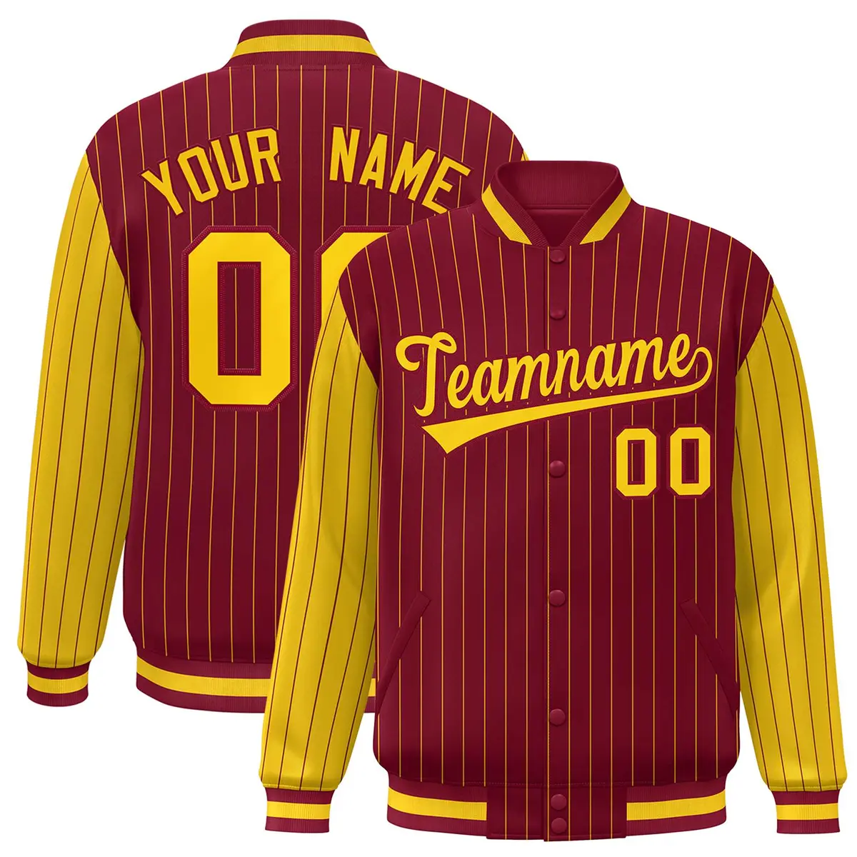 Crimson Gold Pinstripe Raglan Varsity Letterman Baseball Jacket