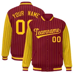 Crimson Gold Pinstripe Raglan Varsity Letterman Baseball Jacket 1