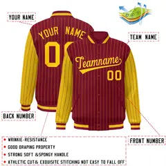 Crimson Gold Pinstripe Raglan Varsity Letterman Baseball Jacket 2