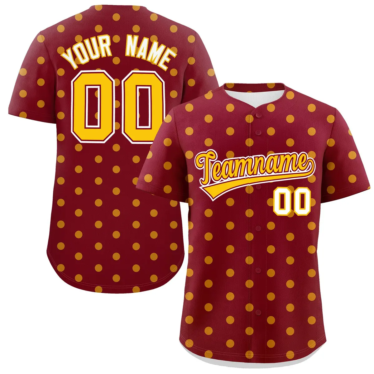 Crimson Gold Polka Dot Graffiti Authentic Baseball Jersey