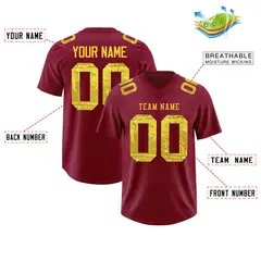 Crimson Gold Sequin Lettering Breathable Football Jersey 2