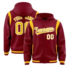 Crimson Gold Shoulder Color Block Full-Snap Letterman Hoodie