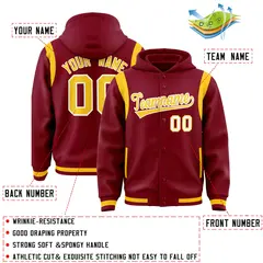 Crimson Gold Shoulder Color Block Full-Snap Letterman Hoodie 4
