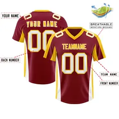 Crimson Gold Side Stripe Athletic Football Jersey 2