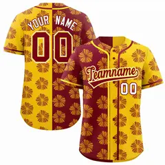 Crimson Gold Split Flower Graffiti Authentic Baseball Jersey 1