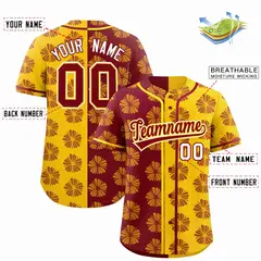 Crimson Gold Split Flower Graffiti Authentic Baseball Jersey 2