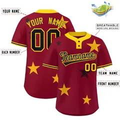 Crimson Gold Star Graffiti Two-Button Baseball Jersey 2