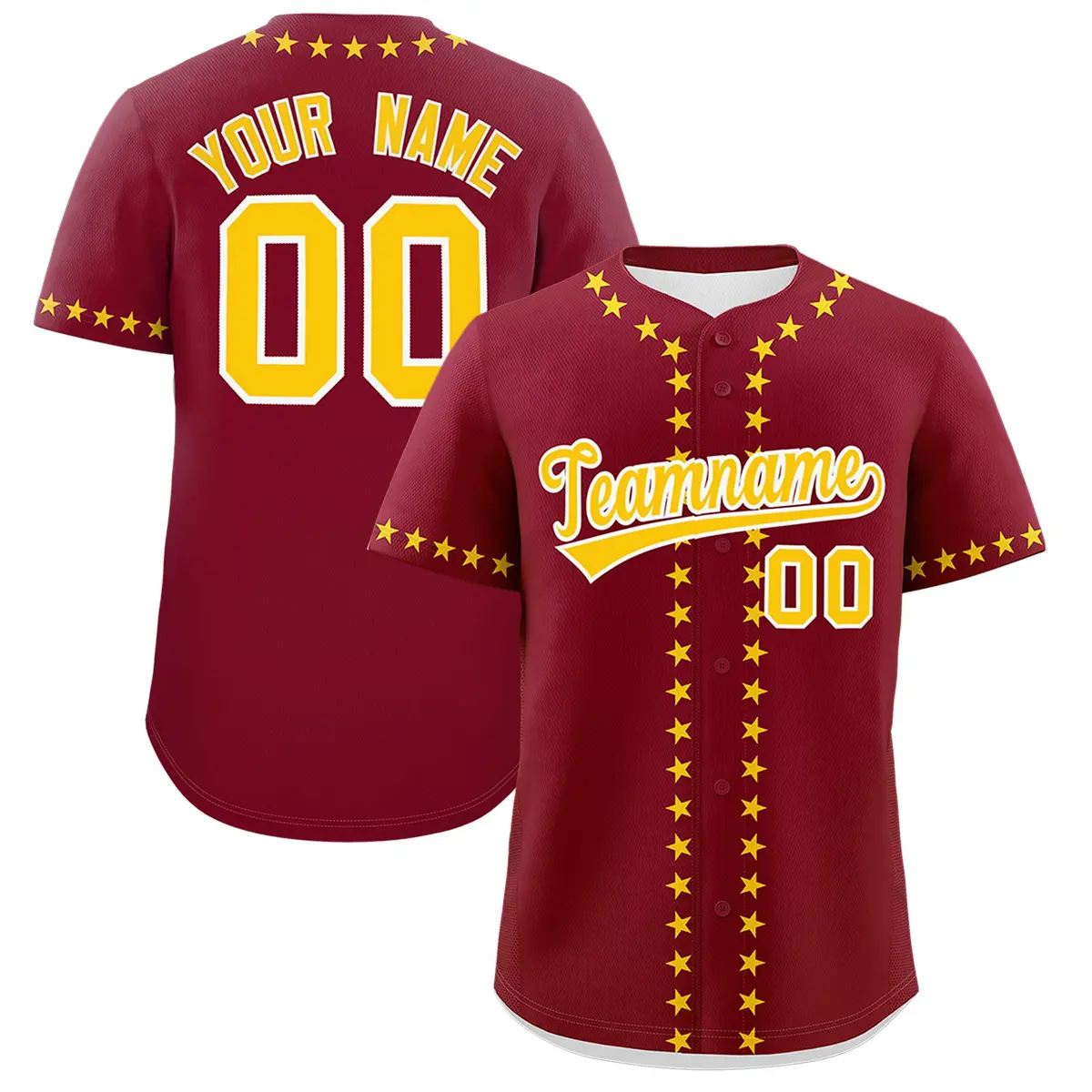 Crimson Gold Star Ribbing Authentic Baseball Jersey