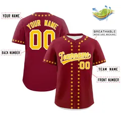 Crimson Gold Star Ribbing Authentic Baseball Jersey 2