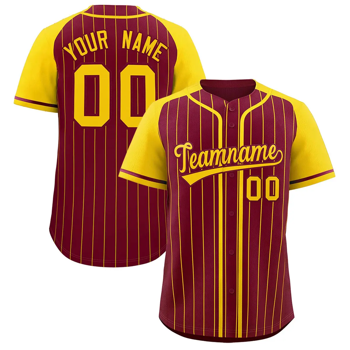 Crimson Gold Stripe Raglan Sleeves Fashion Baseball Jersey