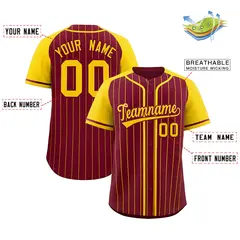 Crimson Gold Stripe Raglan Sleeves Fashion Baseball Jersey 2