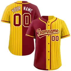 Crimson Gold Stripe-Solid Combo Authentic Baseball Jersey 1