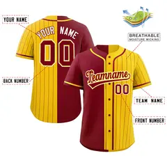 Crimson Gold Stripe-Solid Combo Authentic Baseball Jersey 2