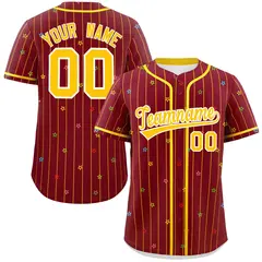 Crimson Gold Stripe Star Pattern Authentic Baseball Jersey 1