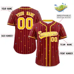 Crimson Gold Stripe Star Pattern Authentic Baseball Jersey 2