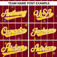 Crimson Gold Stripe Star Pattern Authentic Baseball Jersey 3