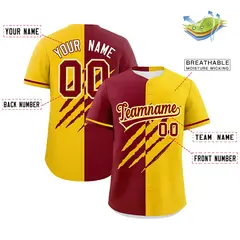 Crimson Gold Tiger Claw Scratch Split Baseball Jersey 2