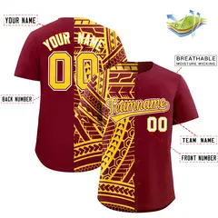 Crimson Gold Tribal Split Baseball Jersey 2