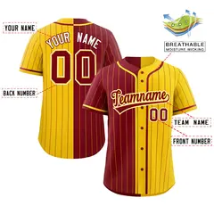 Crimson Gold Two Tone Striped Authentic Baseball Jersey 2