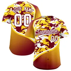 Crimson Gold White Camo Gradient Fashion Baseball Jersey