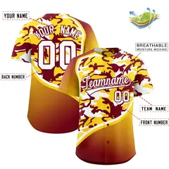 Crimson Gold White Camo Gradient Fashion Baseball Jersey 2