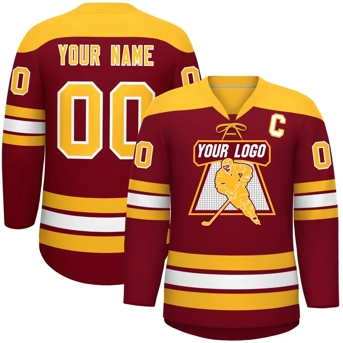 Crimson Gold White Classic Lace-Up Neck Hockey Jersey