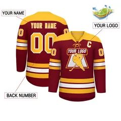 Crimson Gold White Classic Lace-Up Neck Hockey Jersey 2