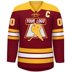 Crimson Gold White Classic Lace-Up Neck Hockey Jersey 3