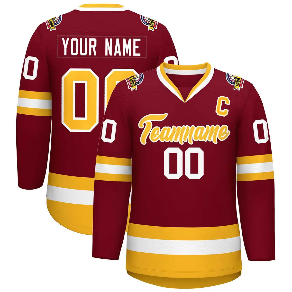 Crimson Gold-White Classic Style Hockey Jersey