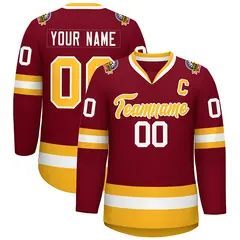 Crimson Gold-White Classic Style Hockey Jersey 1