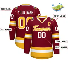 Crimson Gold-White Classic Style Hockey Jersey 2