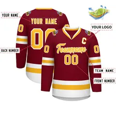 Crimson Gold-White Classic Style Hockey Jersey 2