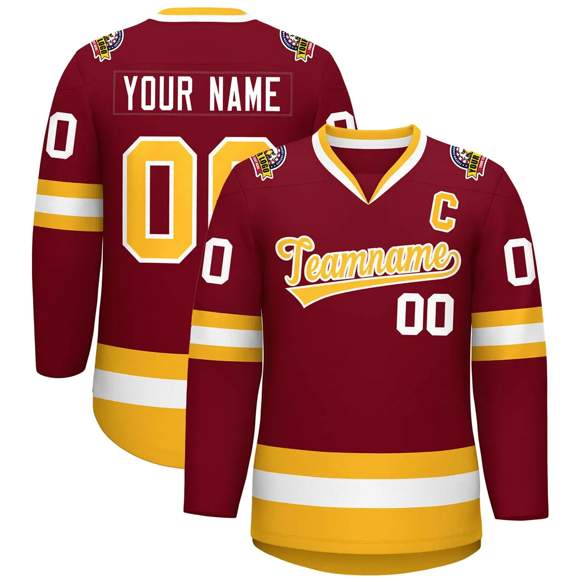Crimson Gold-White Classic Style Hockey Jersey